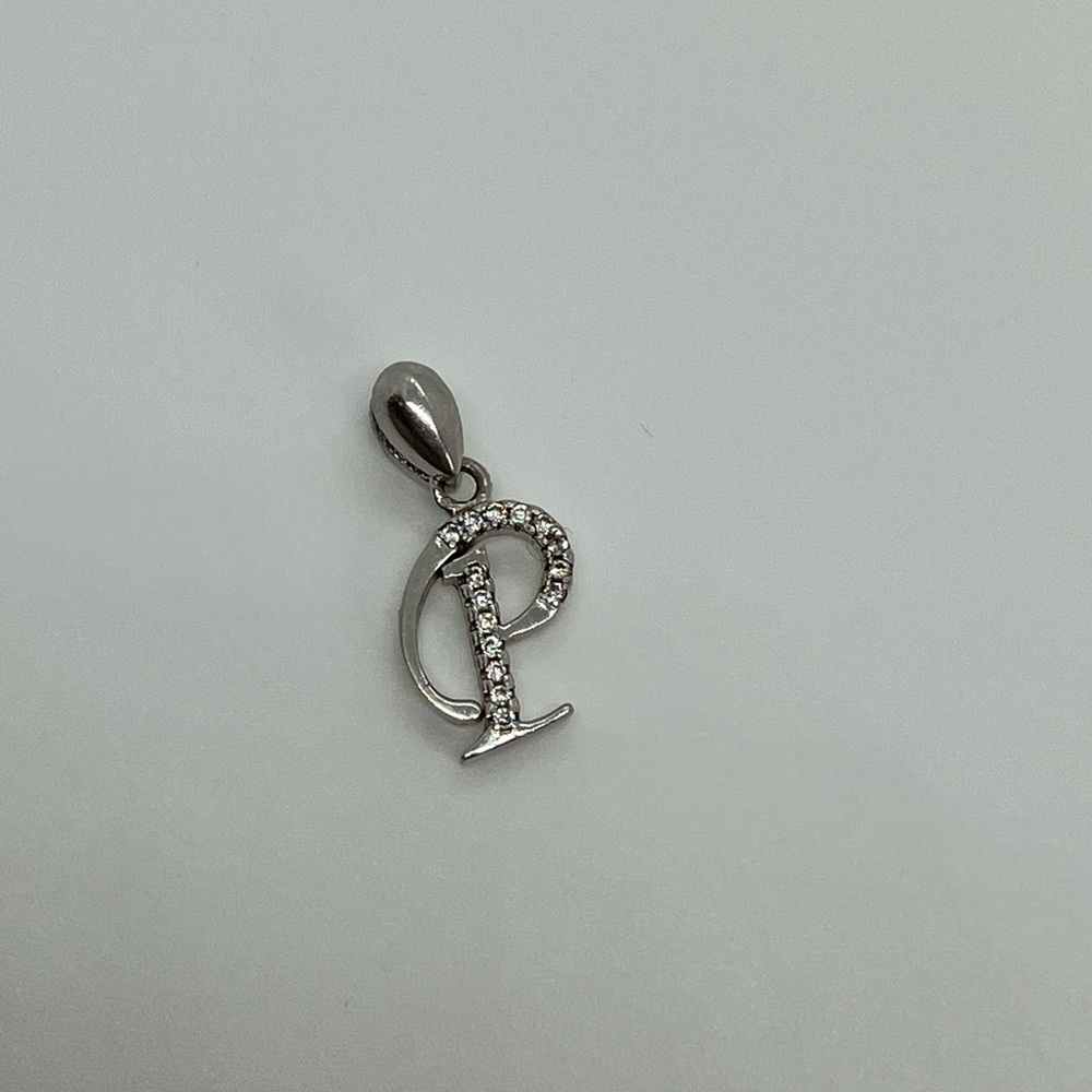Vtg 925 Sterling Silver & Cz Stone Letter P Charm / Pendant